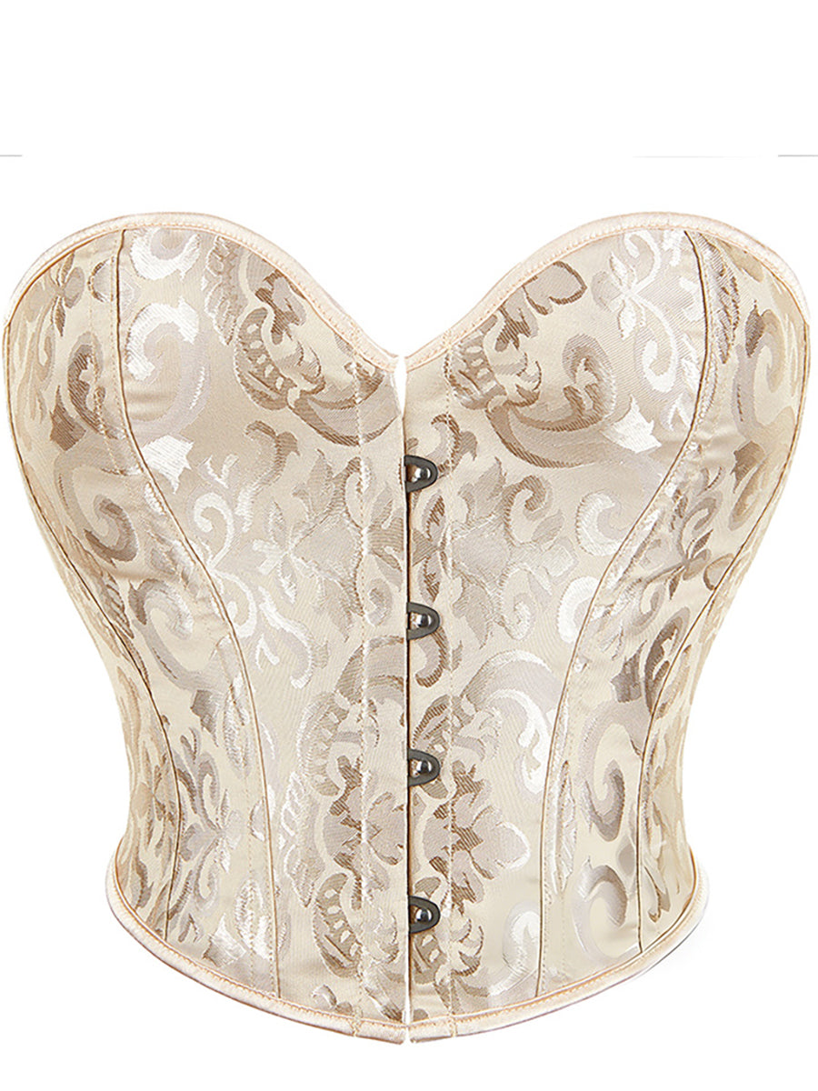 Strapless Sleeveless Retro Jacquard Lace-Up Corset Top
