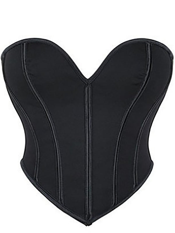 Solid Colored Strapless Simple Lace-Up Corset Top