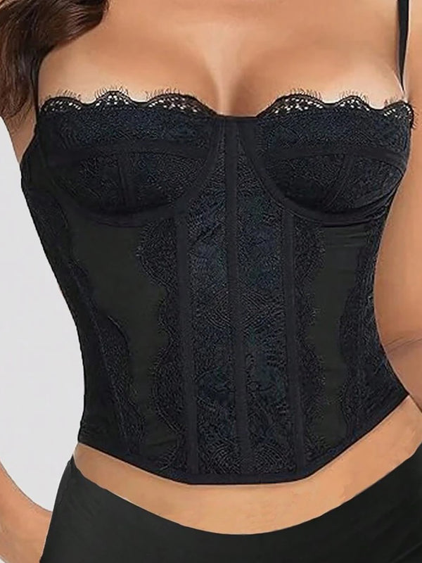 Sweetheart Solid Colored  Lace Trim Corset Top