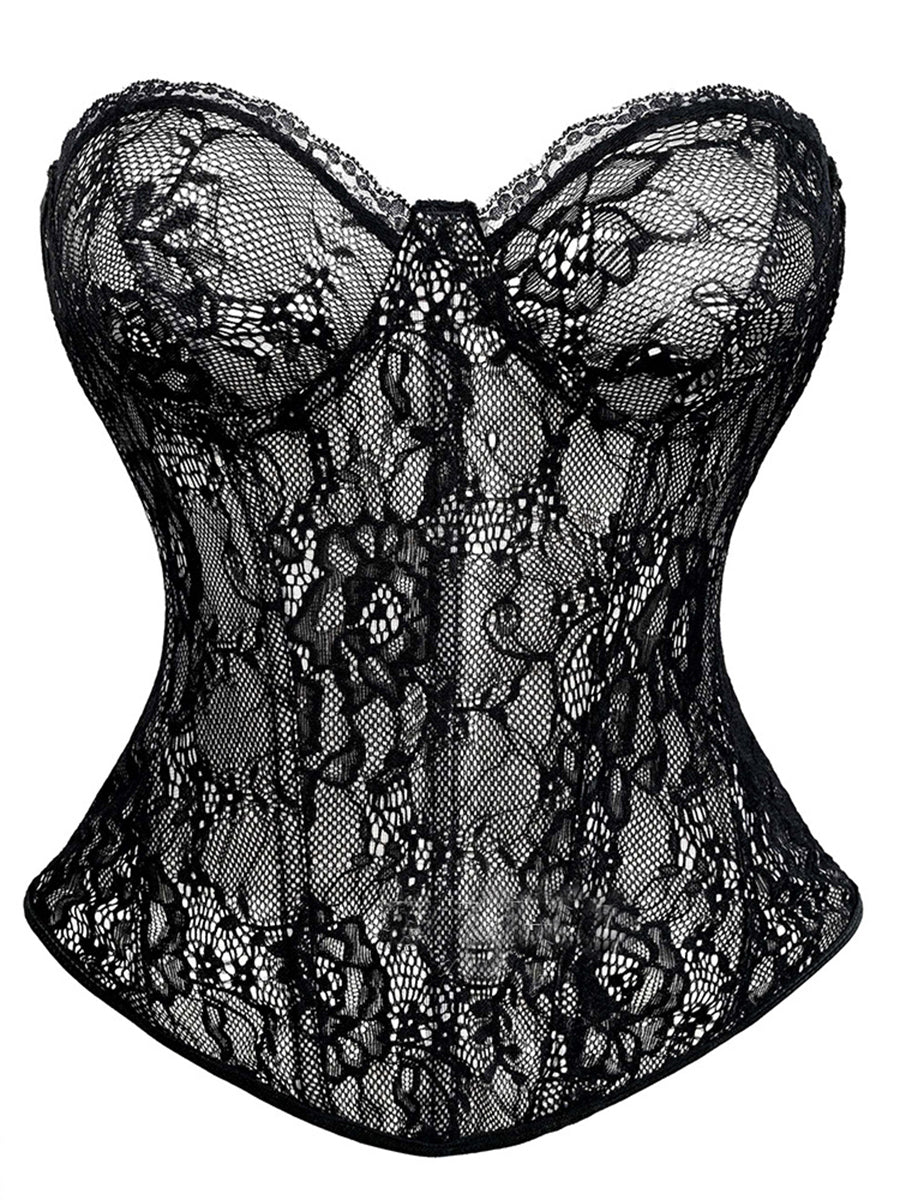 Sweetheart Lace Sheer Mesh Corset Top