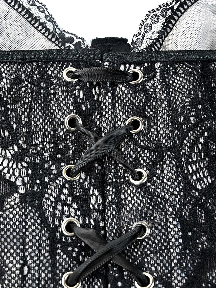 Sweetheart Lace Sheer Mesh Corset Top