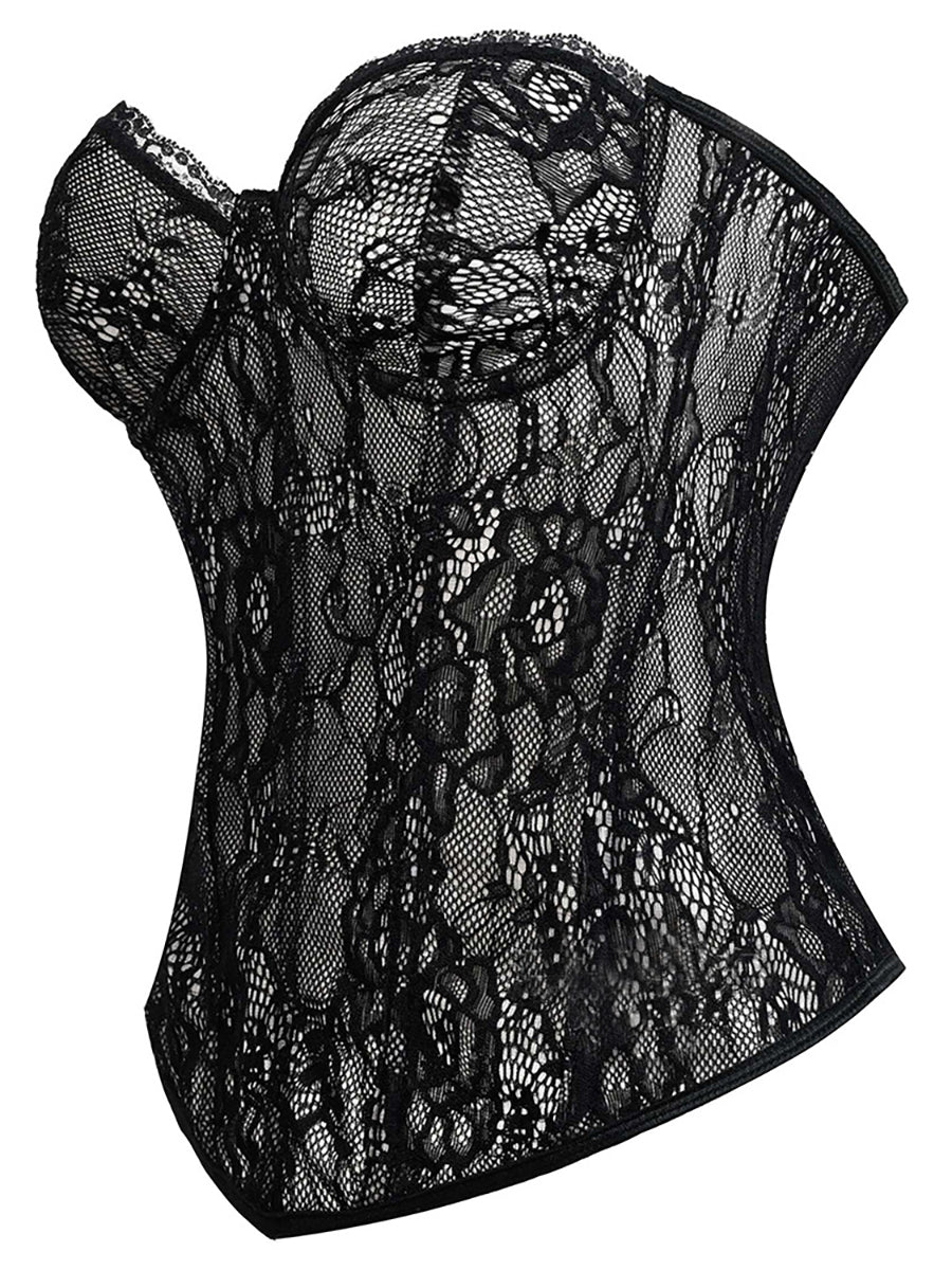 Sweetheart Lace Sheer Mesh Corset Top