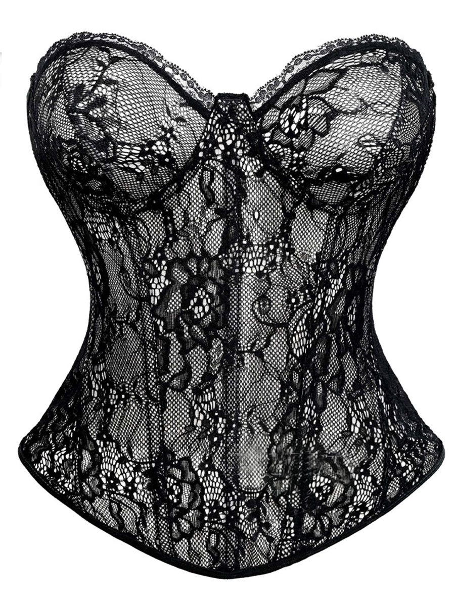 Sweetheart Lace Sheer Mesh Corset Top