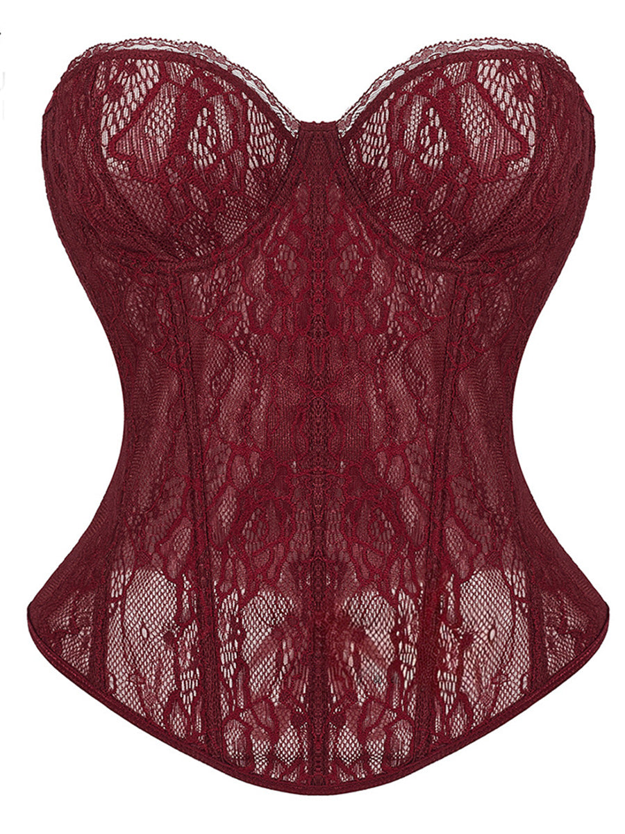 Sweetheart Lace Sheer Mesh Corset Top