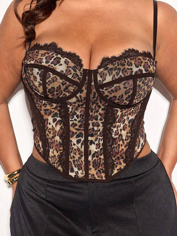 Sweetheart Corset Leopard Printed Lace Top