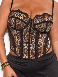 Sweetheart Corset Leopard Printed Lace Top