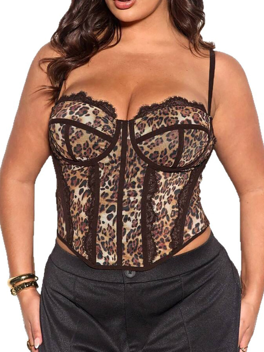 Sweetheart Corset Leopard Printed Lace Top