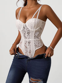 Mesh Lace Sweetheart Boned Corset Bodysuit