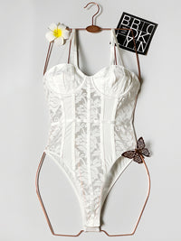 Mesh Lace Sweetheart Boned Corset Bodysuit
