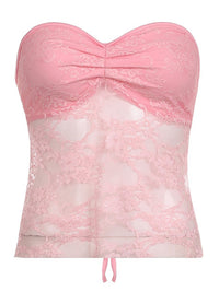 Sweetheart Sheer Lace Sleeveless Back Tie Corset Top