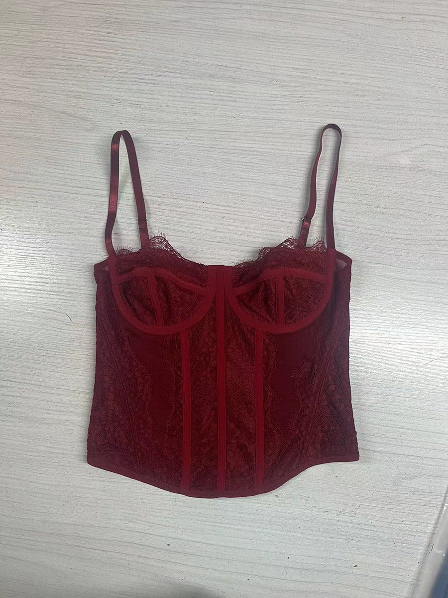 Adjustable Strap Hook-and-Eye Closure Lace Trim Top