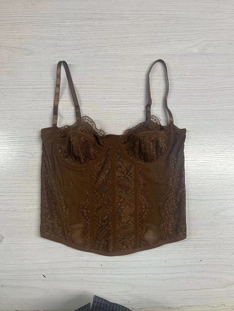 Adjustable Strap Hook-and-Eye Closure Lace Trim Top