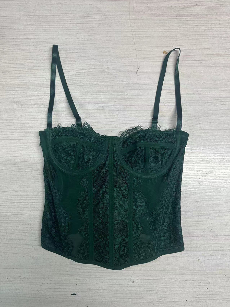 Adjustable Strap Hook-and-Eye Closure Lace Trim Top