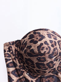 Spaghetti Straps Leopard Print Fitted Boned Top with Rhinestones