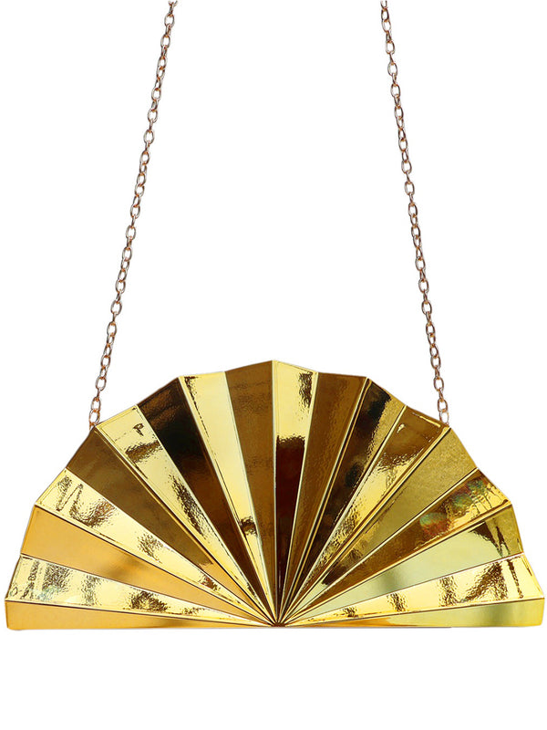 Women's Sparkling Fan-Shaped Metallic Clutch/Hand Bag