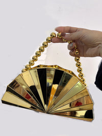 Women's Sparkling Fan-Shaped Metallic Clutch/Hand Bag