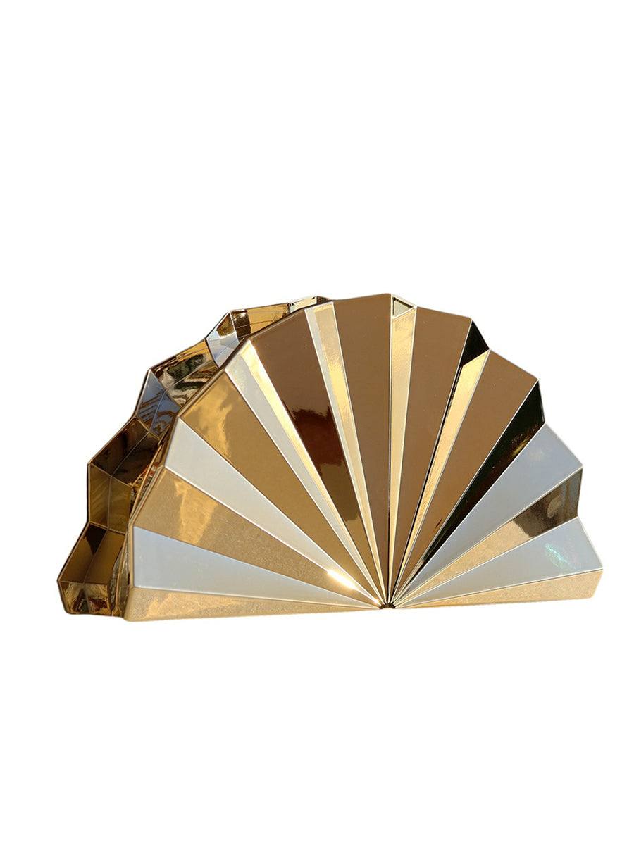 Women's Sparkling Fan-Shaped Metallic Clutch/Hand Bag