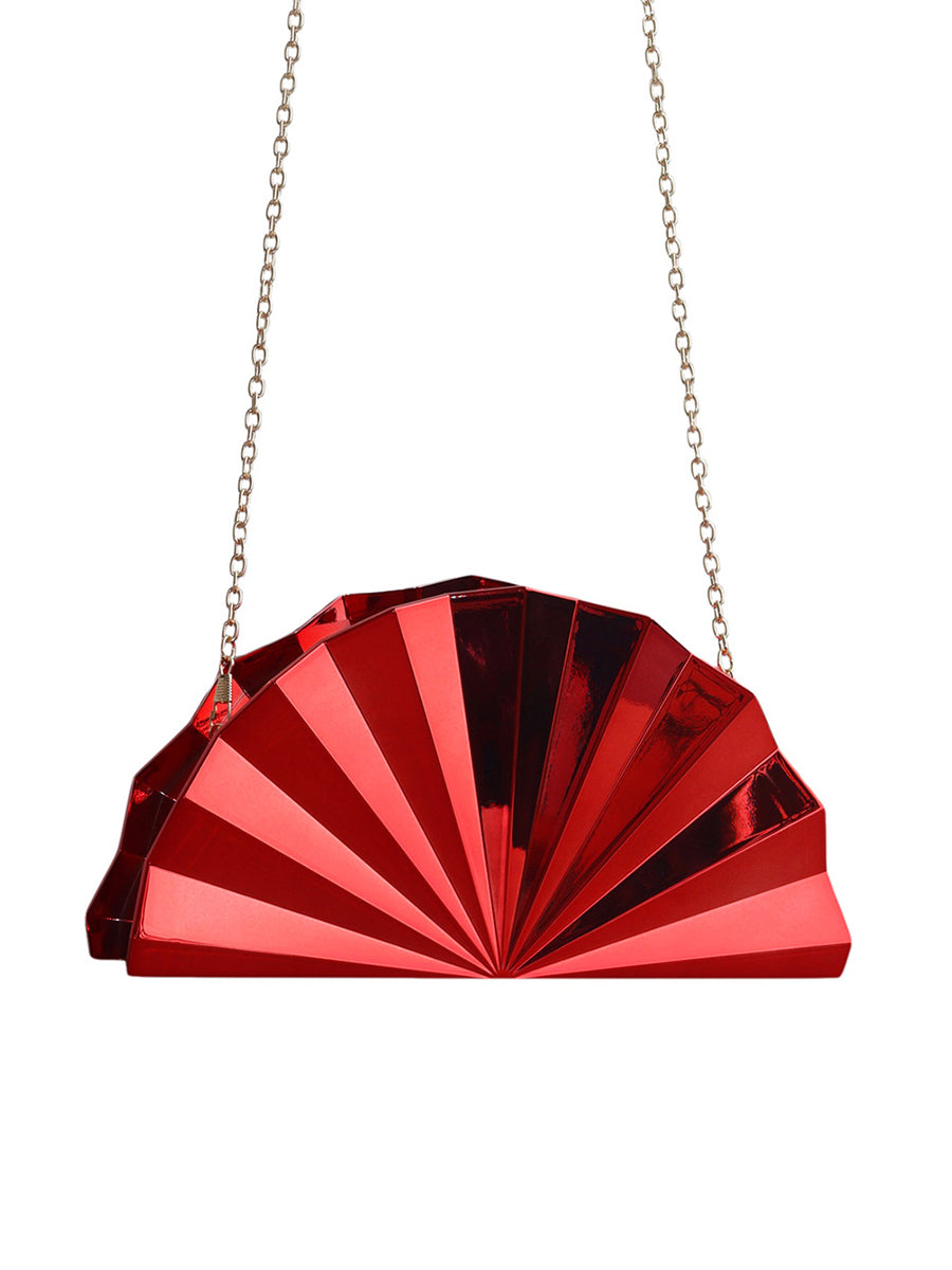 Women's Sparkling Fan-Shaped Metallic Clutch/Hand Bag