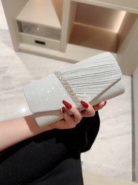 Women's Glitter Pleated Clutch Bag with Rhinestone