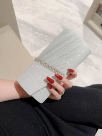 Women's Glitter Pleated Clutch Bag with Rhinestone