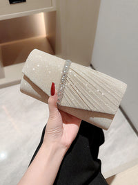Women's Glitter Pleated Clutch Bag with Rhinestone