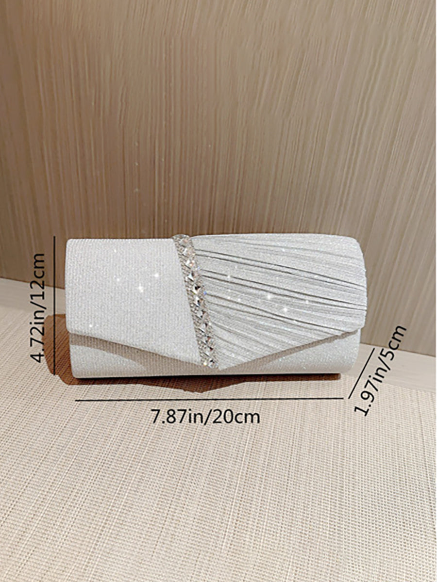Women's Glitter Pleated Clutch Bag with Rhinestone