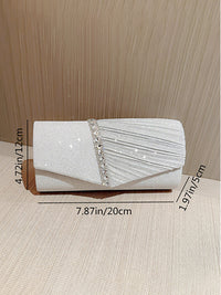 Women's Glitter Pleated Clutch Bag with Rhinestone