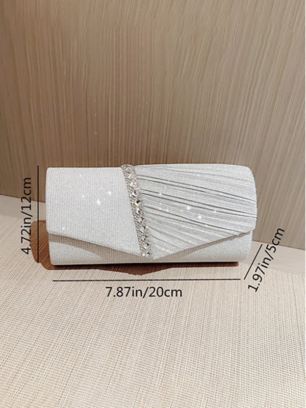 Women's Glitter Pleated Clutch Bag with Rhinestone