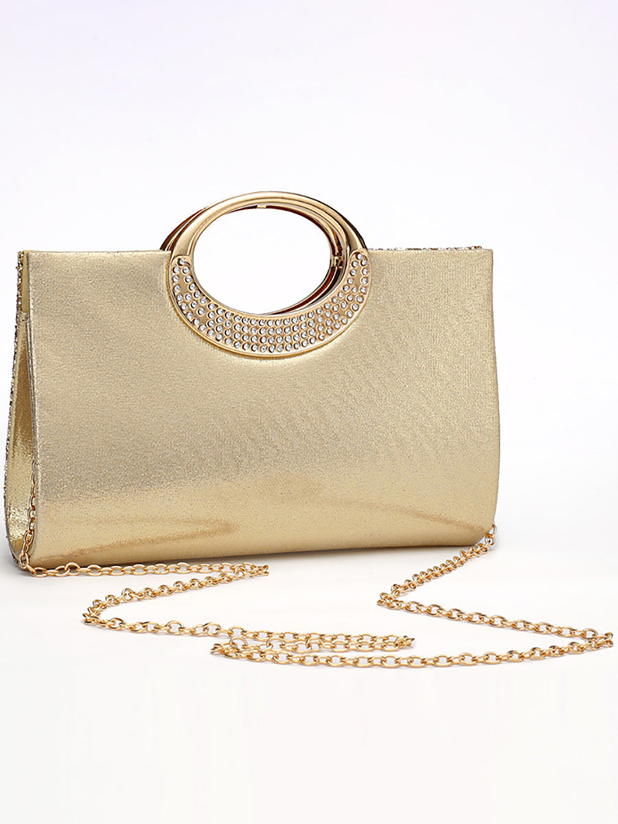 Women's Glitter Luxurious Evening Hand Bag with Rhinestone Handle
