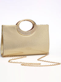 Women's Glitter Luxurious Evening Hand Bag with Rhinestone Handle