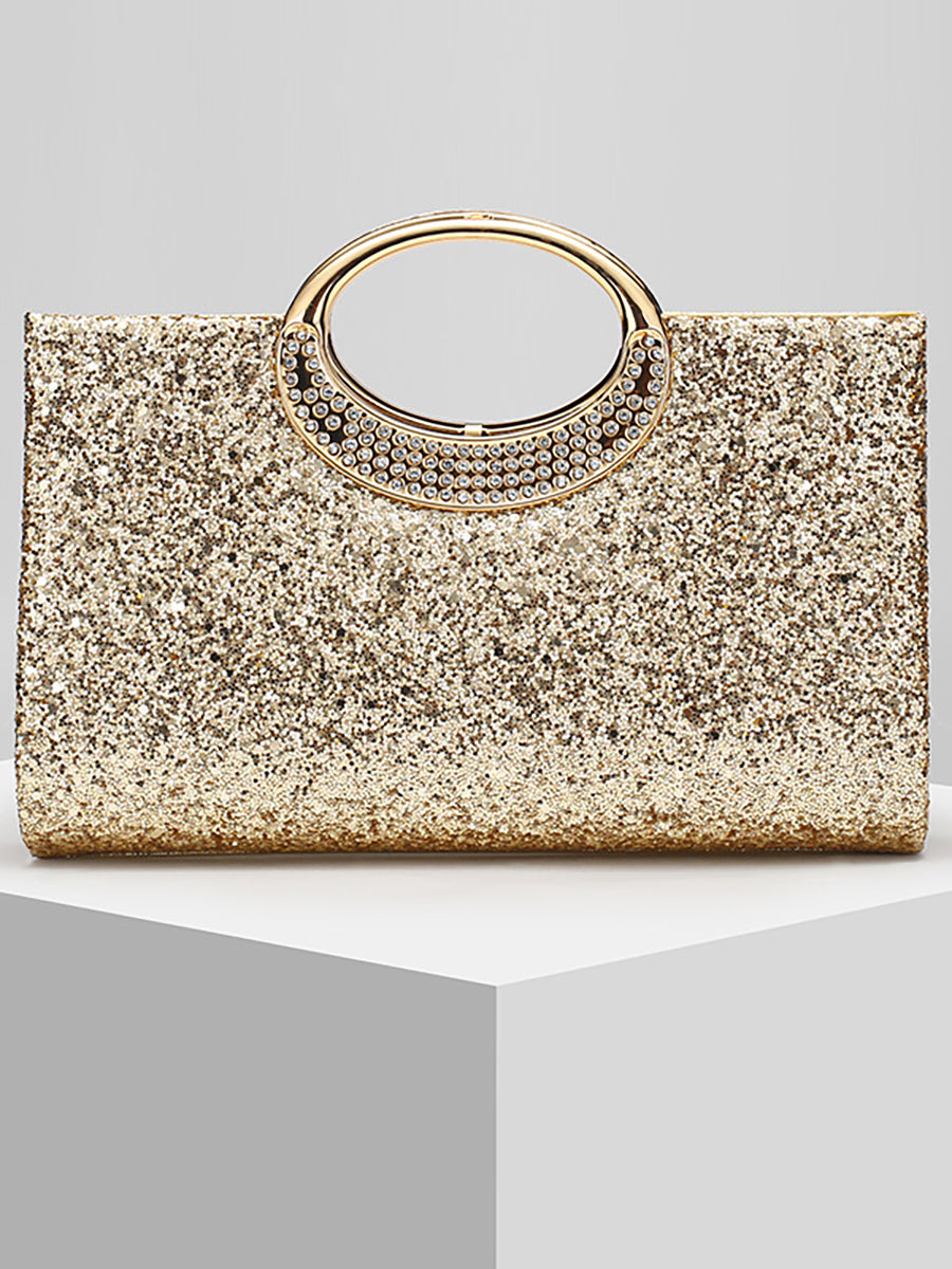 Women's Glitter Luxurious Evening Hand Bag with Rhinestone Handle