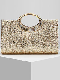 Women's Glitter Luxurious Evening Hand Bag with Rhinestone Handle