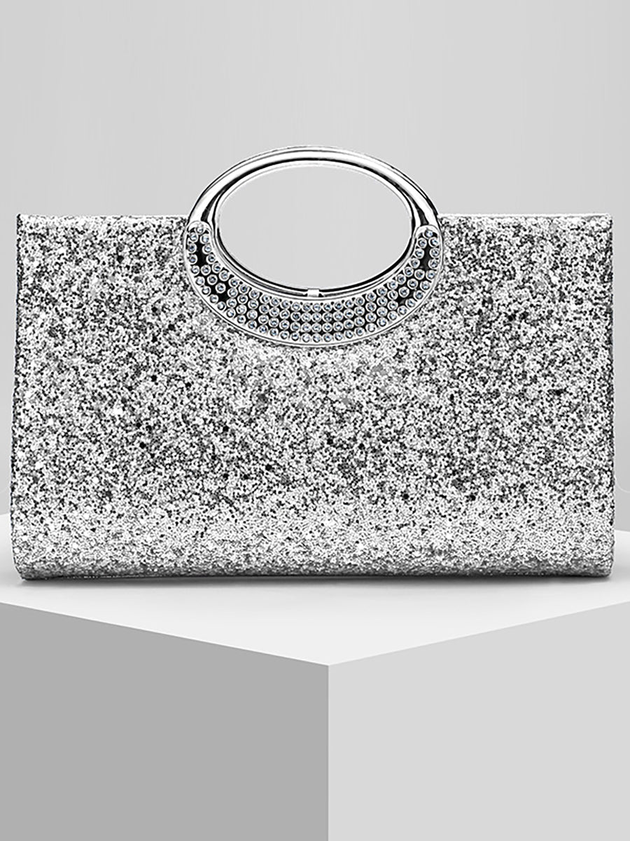 Women's Glitter Luxurious Evening Hand Bag with Rhinestone Handle