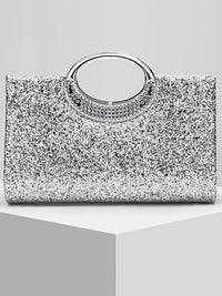 Women's Glitter Luxurious Evening Hand Bag with Rhinestone Handle