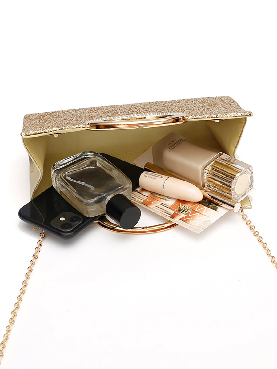 Women's Glitter Luxurious Evening Hand Bag with Rhinestone Handle