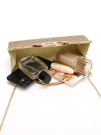 Women's Glitter Luxurious Evening Hand Bag with Rhinestone Handle