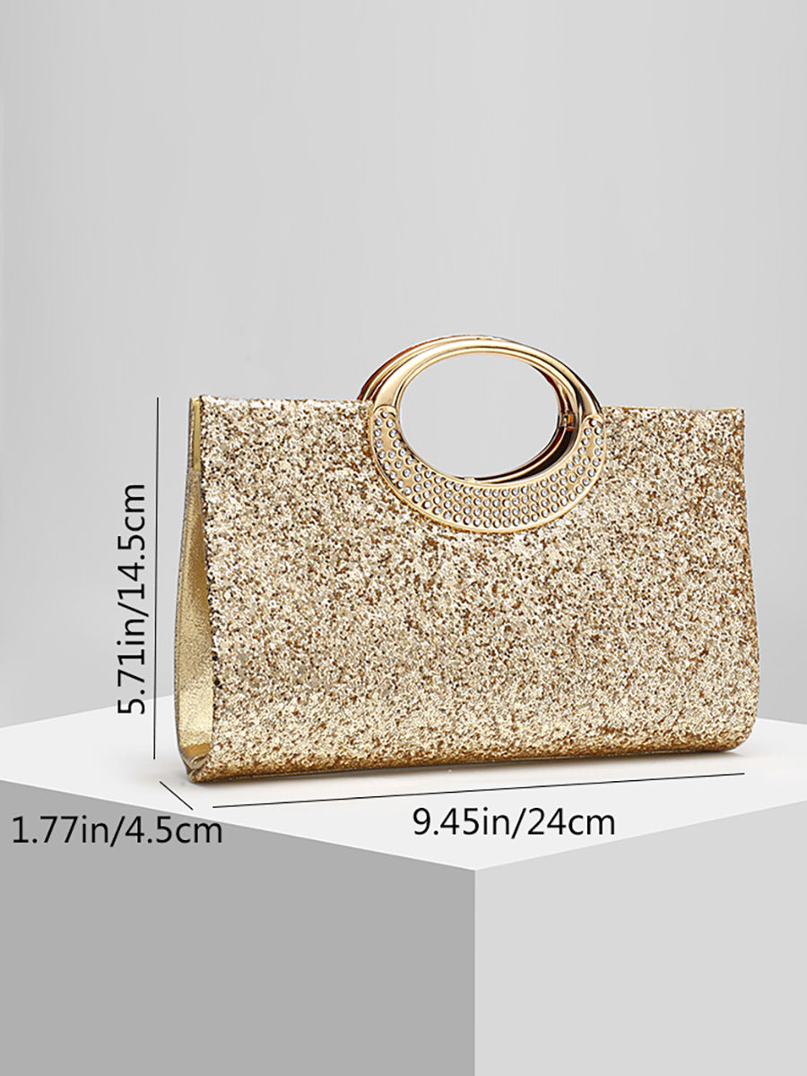 Women's Glitter Luxurious Evening Hand Bag with Rhinestone Handle