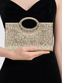 Women's Glitter Luxurious Evening Hand Bag with Rhinestone Handle