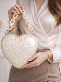 White Elegant Heart Acrylic Versatile Hand Bag