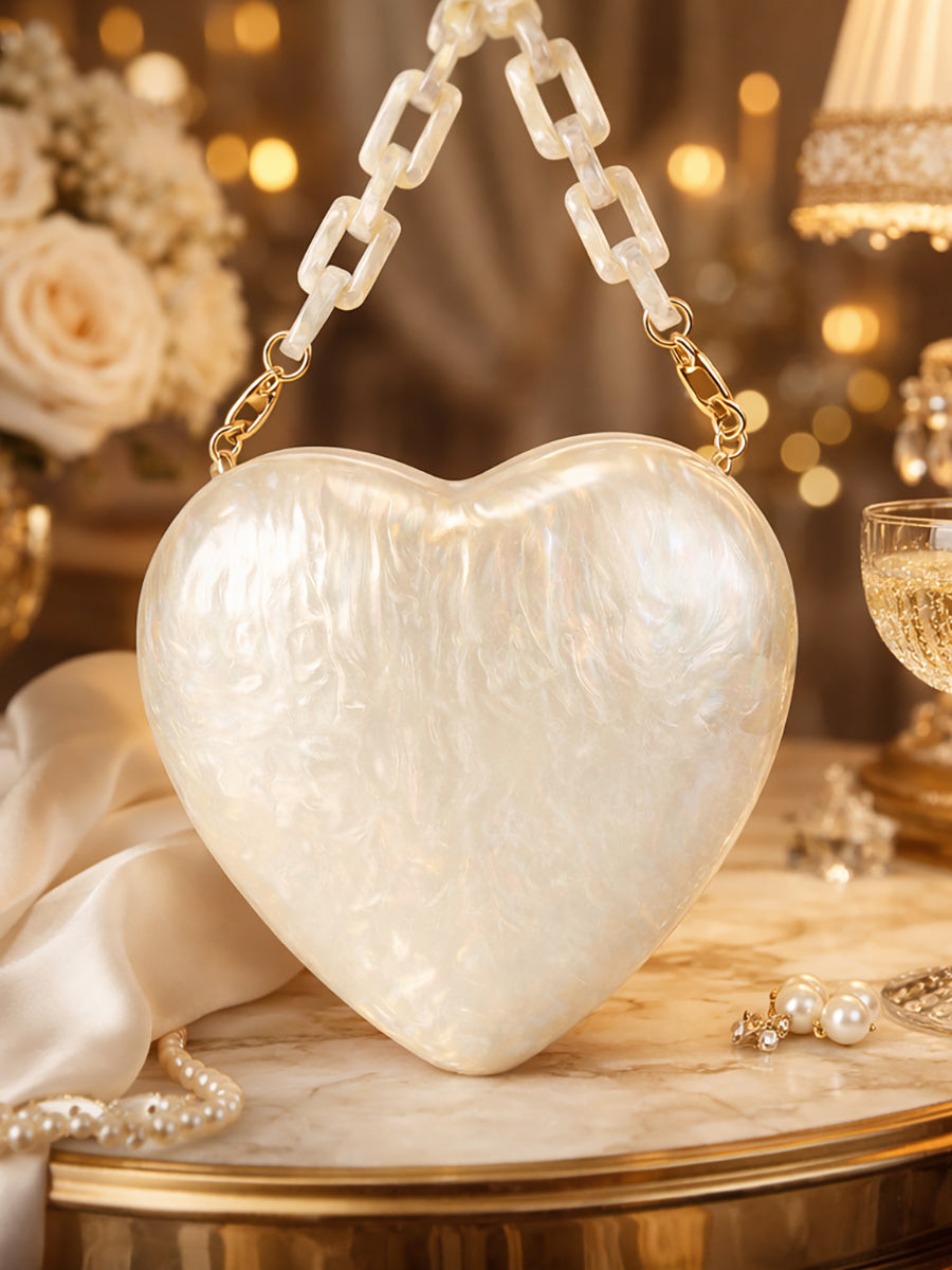 White Elegant Heart Acrylic Versatile Hand Bag