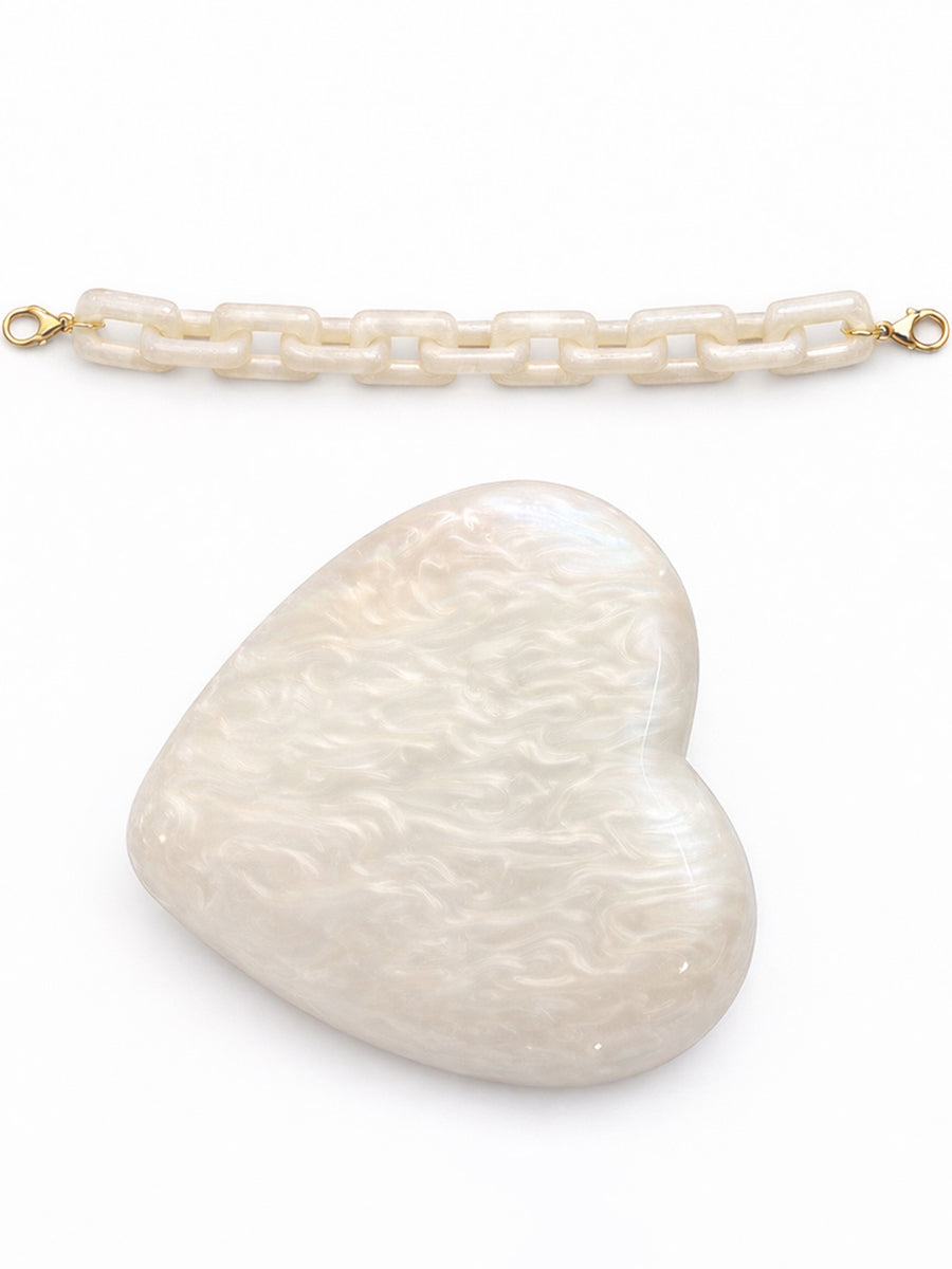 White Elegant Heart Acrylic Versatile Hand Bag