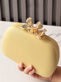 Solid Colored Oval Daily Hand Bag With Rhinestone Flower
