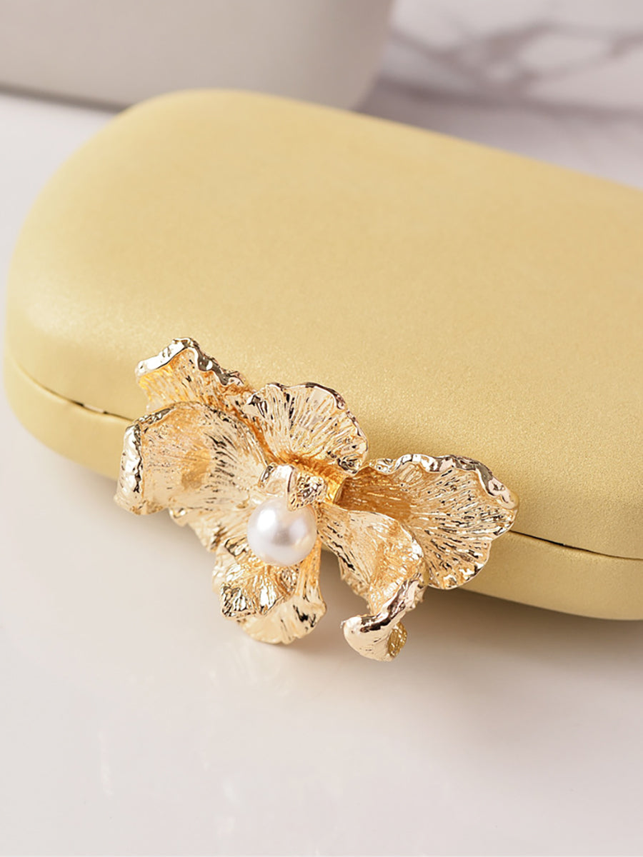Solid Colored Oval Daily Hand Bag With Rhinestone Flower
