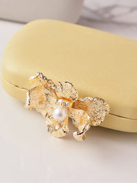 Solid Colored Oval Daily Hand Bag With Rhinestone Flower