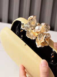 Solid Colored Oval Daily Hand Bag With Rhinestone Flower