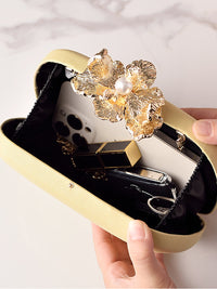 Solid Colored Oval Daily Hand Bag With Rhinestone Flower