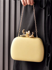 Solid Colored Oval Daily Hand Bag With Rhinestone Flower
