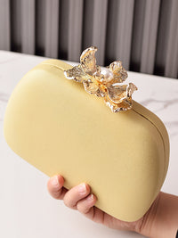 Solid Colored Oval Daily Hand Bag With Rhinestone Flower