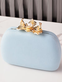 Solid Colored Oval Daily Hand Bag With Rhinestone Flower