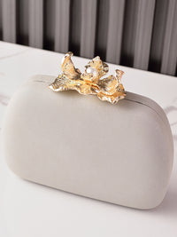 Solid Colored Oval Daily Hand Bag With Rhinestone Flower